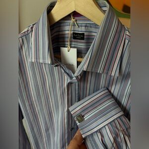 Paul Smith Dress Shirt Signature Artist Stripe Woven With Cufflinks 17/43 Italy